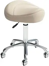 Saddle Chair,Saddle Stool with Wheels,Ergonomic Stool with 360° Swivel,Adjustable Height and Trapezoidal Seat for Home Office Salon Shop(White)
