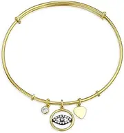[Bling Jewelry] Dangle Expandable CZ Accent Multi Charm Evil Eye Bangle Heart Bracelet For Women Teen14K Gold Plated 925 Sterling Silver Adjustable