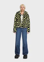 [Girlfriend Material] Jax Wavy Checkerboard Faux Fur Jacket