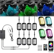 LED Rock Lights for Trucks 12 Pods,RGB LED Rock Lights Kit with App Remote Control Voice Mode,Multicolor Underglow Lights for Trucks,Underbody RGB Rock Lights for UTV SUV ATV RZR Truck (8counts)