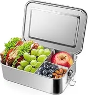 Leonyo 81oz 18/10 Stainless Steel Lunch Box for Adults, 2400ml Metal Bento Box with Divider, Leak-Proof Lunch Food Containers for Woman Man, Dishwasher Safe, Oven Safe Except for Lid
