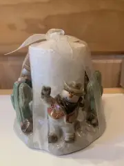 COWBOY SNOWMEN CERAMIC PILLAR CANDLE HOLDER WESTERN THEME ~NWT