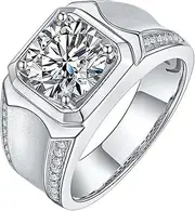 [LOEXZAH] 3 Carat Moissanite Ring for Men S925 Sterling Silver Moissanite Men's Diamond Rings Moissanite Engagement Rings for Men Lab Grown Diamond Wedding Rings Men's Promise Rings