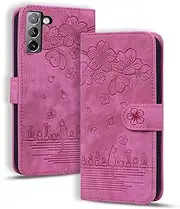 YBFJCE Wallet Case for Samsung Galaxy S22,Magnetic Folio PU Leather Case Wallet Flip Cover with Card Holder,Protective Phone Cover for Samsung Galaxy S22,Rose Red