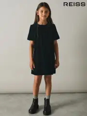Reiss Teal Cece 4-9 yrs Gathered-Velvet Shift Dress (AA6691) | $150