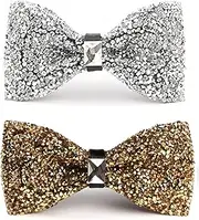 [Heeke] Men Rhinestone Bow Ties - Men's Pre Tied Bow Ties with Adjustable Length Glitter Bow Tie Sparkly Bow Tie for Wedding and Parties