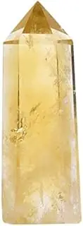 Angelstones Natural Citrine Gemstone Healing Crystal Hexagonal Pointed Reiki Chakra Faceted Prism Wand Carved Stone Figurine Home Decor
