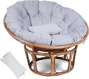 Disker Papasan Chair Cushion - 52 inch (Without Chair) Luxurious Round with Matching Accessory Pillow - Large Round Fluffy Plush Cushion with Securing Straps and Ultra Soft Material (Light Gray)