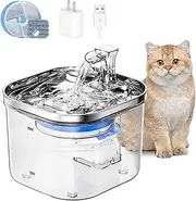 304 Stainless Steel Automatic Pet Water Fountain,Ultra-Quiet and Circulating Water Filtration System for Cat Water Fountain,68oz/2L with Replacement Filter for Cats,Dogs, Kittens Multiple Pets