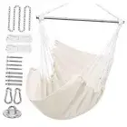 Hammock Chair Hanging Rope Swing - Hanging Chair for Bedroom, Patio, Beige