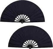DYMSUP 2 Pcs Black Large Folding Hand Fan Foldable, Big Loud Clack Fan Vintage Festival Chinese Fan for Men Women Dance Bridgerton Tea Party Decorations