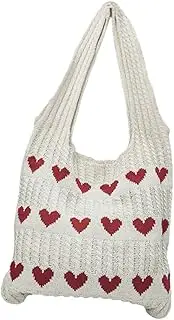 [Holibanna] Stylish Crochet Tote Bag for Women Versatile Knitted Shoulder Handbag with Adorable Heart Pattern for Daily Essentials and Casual Outings
