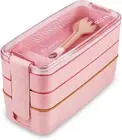 Stackable Bento Lunch Box for Adults, 3-in-1 Leakproof Wheat Straw Meal Prep
