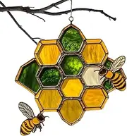 Honeycomb Ornaments - Acrylic Bee Garden Decor | Nature-Inspired Honeycomb Pendant, Sun Catcher for Kitchen Garden Balcony Kids Room