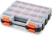 [HORUSDY] 34-Compartments Double Sided Organizer, Storage Box with Impact Resistant Polymer and Customized Removable Plastic Dividers, Storage and Carry Tool Box, Black/Orange