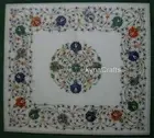 24 Inches Square Marble Coffee Table Top Natural Gemstone Inlay Work Side Table