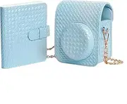 LIFEBEA Instax Mini 12 Camera Case & Album Set, Holographic Woven Design, Metal Chain Strap, 64-Photo Album, Mini 12 Accessories Kit-Blue