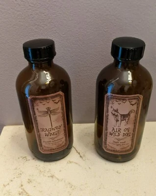 Two New Brown Bottle Apothecary Bottles Dragonfly wings Air of wild dog