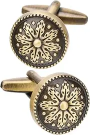 [Generic] 1 pair of men's cufflinks, antique bronze round cufflinks, men's suit decorative cufflinks, high-quality round copper cufflinks, patterned copper electroplated cufflinks