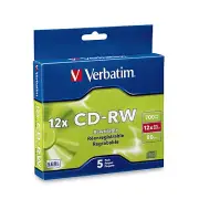 5PK Verbatim CD-RW 700MB Slim 4x-12x File/Data Storage Rewritable Blank Discs