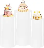 JALANCY 3PCS Metal Cylinder Pedestal Stands for Party White Round Dessert Tables Pedestal Display Plinth Pillars for Birthday Wedding Baby Shower Art Decor（Small）