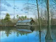 Pond Tile Backsplash Mike Brown Landscape Art Ceramic Mural MBA035