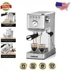 Fast Heating Silver Espresso Maker with Milk Frother - 20 Bar Extraction