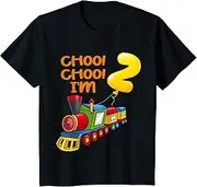 [X.Style] Kids Train 2 Year Old Boy Choo Choo 2nd Birthday ds1105 T-Shirt (S) Black
