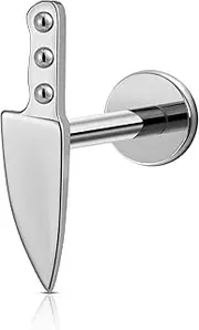 [FINE4U] Knife Tragus Piercing Jewelry 16G 6mm 8mm - ASTM F136 Titanium Labret Ring Stud for Conch Helix Flat, Cartilage Earring, Flat Back Stud, Titanium, no gemstone
