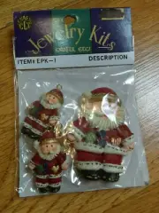 Craft Etc! Vintage Santa Clause Red Christmas Earring Pin Brooch DIY Jewelry Kit