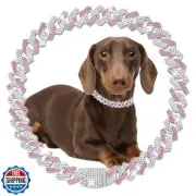 Pink Dog Chain Collars Bling Diamond Cuban Link Dog Collar Necklace Glitter R