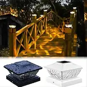 New Solar Powered LED Square Fence Light Solar Post Light White Warm Lamp Outdoor Lighting Waterproof Pillar IP65 Outdoor Solar Lamp for Garden 1PC