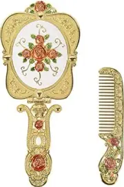 Antique Mirror Comb Set Vintage Metal Handheld Makeup Mirror with a Comb Russ...