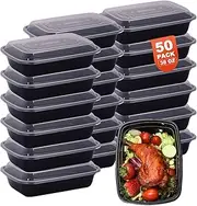 [50 Pack] STEUGO 1 Compartment Black Meal Prep Containers - Reusable Plastic Meal Storage Containers with Airtight Lids,Take Out Containers, Microwavable, Freezer and Dishwasher Safe (38 oz)