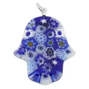 GlassOfVenice Murano Glass Millefiori Hamsa Pendant - Blue