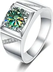 [WAHZAUS] Moissanite Wedding Bands for Men 2ct Round Cut D Color VVS1 Blue/Red/Green Diamond Rings Moissanite Engagement Rings with Certificate