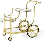 ‎MEDIMALL Rolling Bar Cart, Wine Tea Serving Cart with 3-Tier Shelf & 4 Wheels, Tempered Glass Bar and Serving Cart, Metal Kitchen Trolley for Home, Restaurant & Hotel,Gold