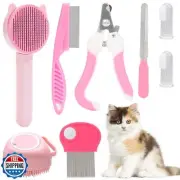 VCZONE 8 Pcs Cat Brush Grooming Kits, Pet Self Cleaning Kit with Pet Nail Cli