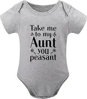 [WOOYONGING] Take Me To My Aunt You Peasant Newborn Romper Neutral Short Sleeve Baby Bodysuit White 6-9 Month Romper Boy