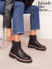 Friends Like These Black Contrast Faux Leather Chunky Flat Chelsea Boots (AJ5859) | $46