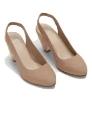 Eileen Fisher Milla Slingback Heel Tumbled Nubuck Leather Tan Nude Size 7 NWT