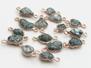 11-12mm Rose Gold Blue Rough Diamond Double Loop Connectors, Raw Diamond