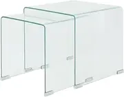Nesting Table Set of 2, Stackable Tables Side Tables Coffee Tables End Tables Nesting Table 2 pcs Tempered Glass Clear
