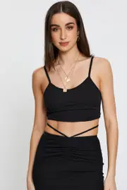 Black Crop Top - Size L, Women's Singlet Crop
