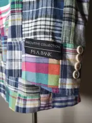 Jos A Bank 44R Madras Patchworks Quilted Plaid Cotton Jacket Sport Blazer Coat.