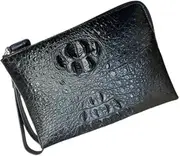 [CBLdF] Authentic Real Alligator Leather Zipper Closure Men Wristlets Pouch Clutch Bag Genuine Crocodile Skin Male Plain Black Card Case, Black, 28cm(Length) x 18cm(Height) x 3cm(Deep)