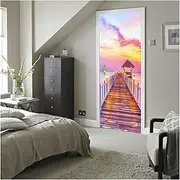 Door Stickers Pavilion with Sea View DIY Door Stickers Home Decoration Wall Stickers Porch Art Mural PVC Wallpaper (Size : 95x215cm)
