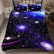 Blue Black Purple Cosmos Galaxy Star Duvet Cover, Outer Space Planet Sparkle Star Bedding Set Quilt Cover with Matching Pillowcase Microfiber Polyester (Double 200x200cm)