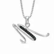 Enhanced Black Natural Diamond Accent "M" Initial Pendant in Sterling Silver