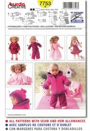 BURDA SEWING PATTERN 7753 DOLL CLOTHES, 2 SIZE RANGES 12"-14 & 16"-18" INCLUDED